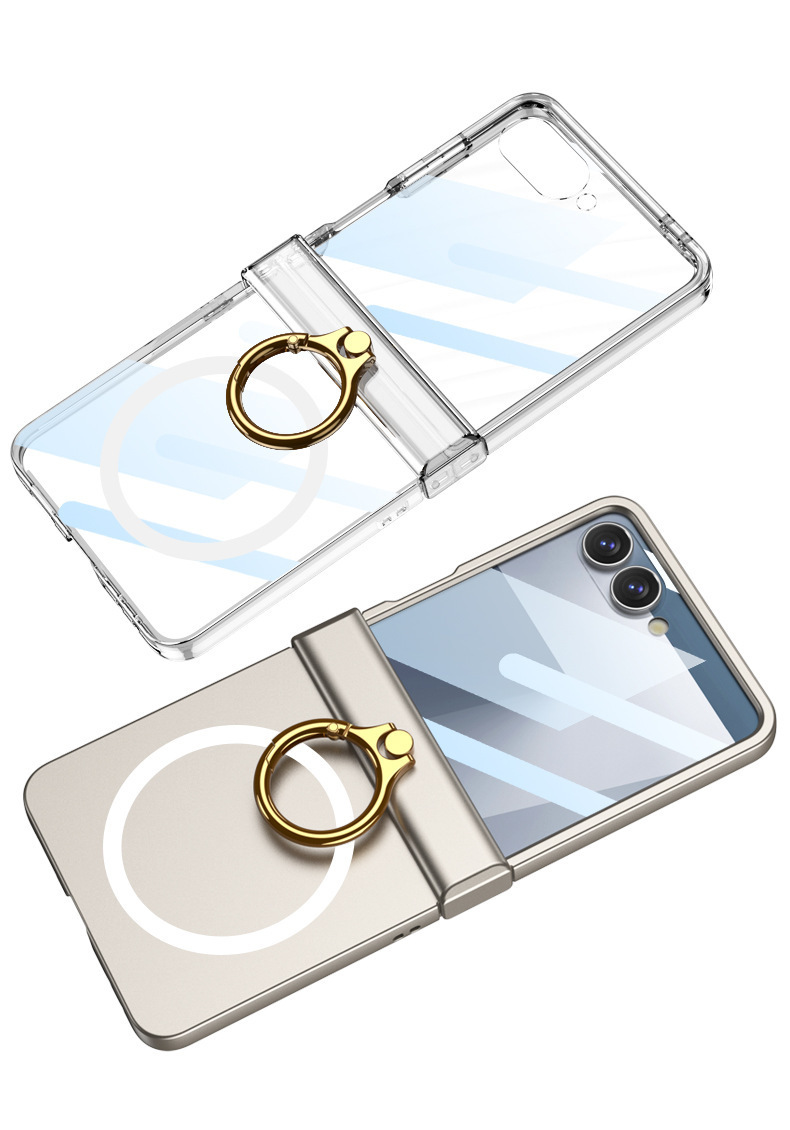 Compatible with Samsung Z Flip8 phone case, 7/6 wireless charging, magnetic swivel hinge, ring case, full-coverage folding protective case. - Fully transparent wireless charger with case screen protector