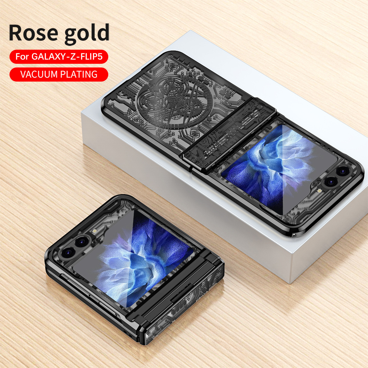 Compatible with Samsung Z Flip 7/6/5 phone case, foldable screen, 4/3 mechanical electroplated flat hinge, drop-proof protective case - Black SM-Z Flip8