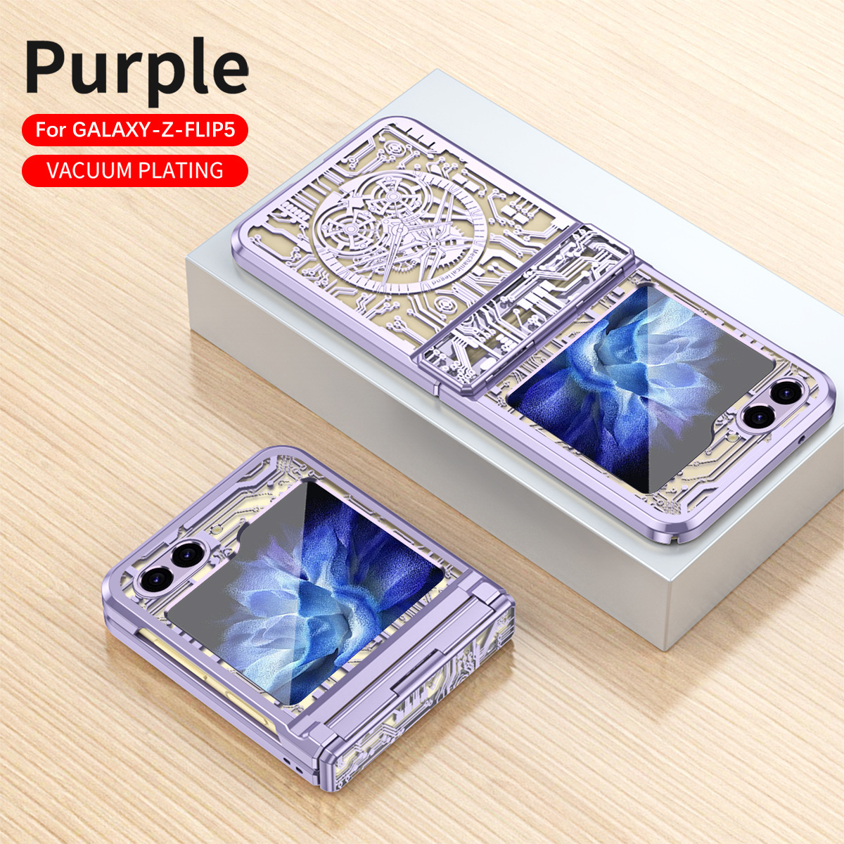 Compatible with Samsung Z Flip 7/6/5 phone case, foldable screen, 4/3 mechanical electroplated flat hinge, drop-proof protective case - Purple SM-Z Flip8