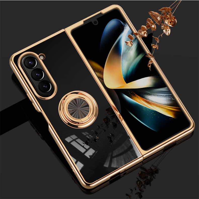 Compatible with Samsung Z Fold8U phone case, 7/6 electroplated ring holder, car magnetic 5/4 folding screen protective case - Black Z Fold8ultra