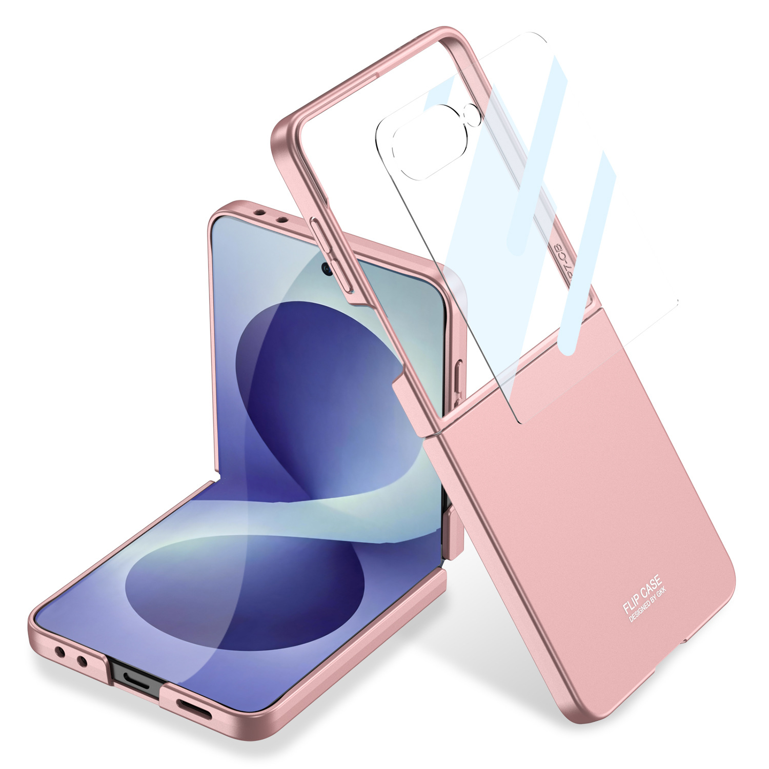 Compatible with Samsung Z Flip8/7 and Flip6/5 foldable screen ultra-thin skin-feel frosted protective case - Sweet pink color with tempered glass screen protector Samsung Z Flip8