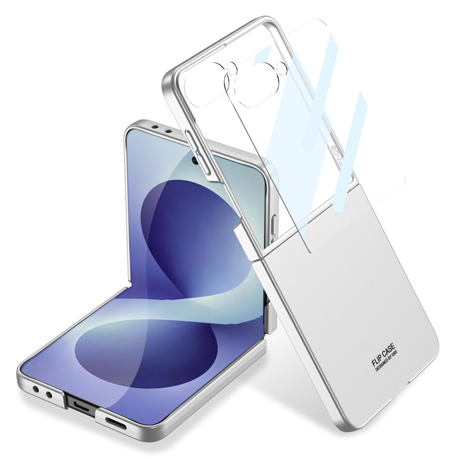 Compatible with Samsung Z Flip8/7 and Flip6/5 foldable screen ultra-thin skin-feel frosted protective case - Elegant Silver + Tempered Glass Screen Protector Samsung Z Flip 8