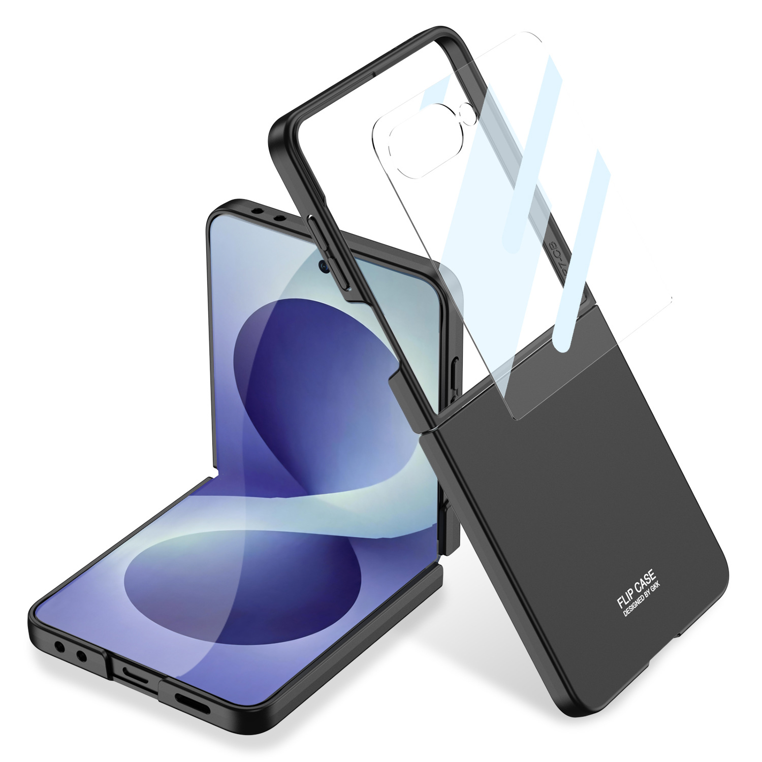 Compatible with Samsung Z Flip8/7 and Flip6/5 foldable screen ultra-thin skin-feel frosted protective case - Cool Black + Tempered Glass Screen Protector Samsung Z Flip8