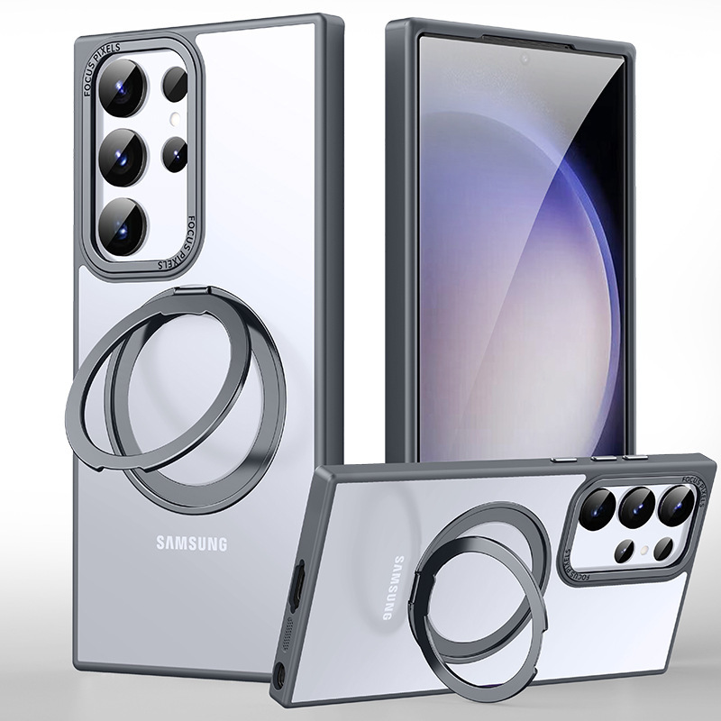 Compatible with Samsung S26/S25 Ultra phone case, 360° rotating magnetic stand, S24P transparent frosted protective case - Matte Gray - Glowing Armor S26Ulrta