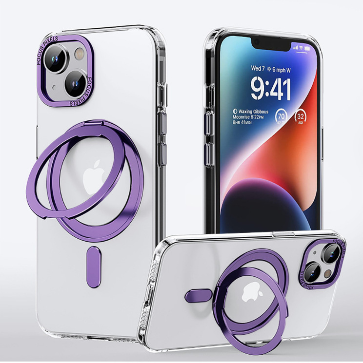 Compatible with Apple 17 Pro Max phone case, 16 Pro magnetic 360° rotating stand, 15 Plus drop-proof case, 14-inch protective case - Transparent Purple [Radiant Armor] IP-17promax
