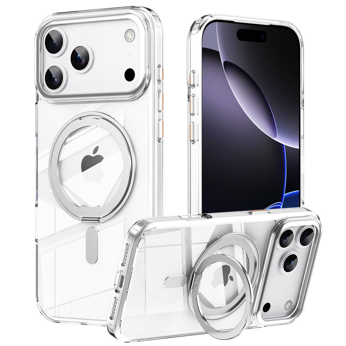 Compatible with Apple 17 Pro Max phone case, 16 Pro magnetic 360° rotating stand, 15 Plus drop-proof case, 14-inch protective case - Fully Transparent [Radiant Armor] IP-17promax