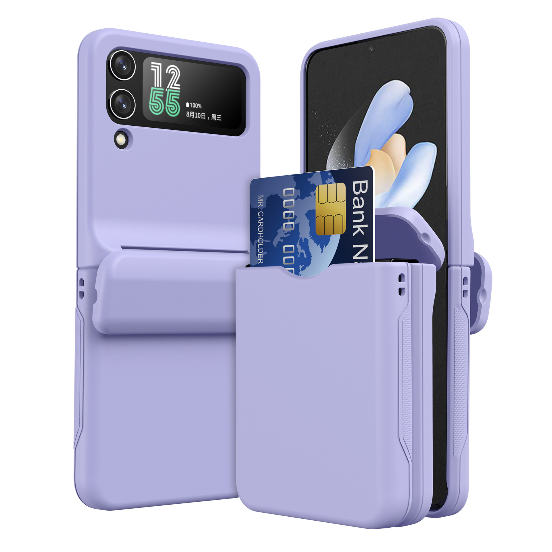 Compatible with Samsung Z Flip 6/5 phone case, 4/3 folding screen, built-in SIM card slot, spring chain shockproof protective case - Light Purple Samsung Z Flip 5