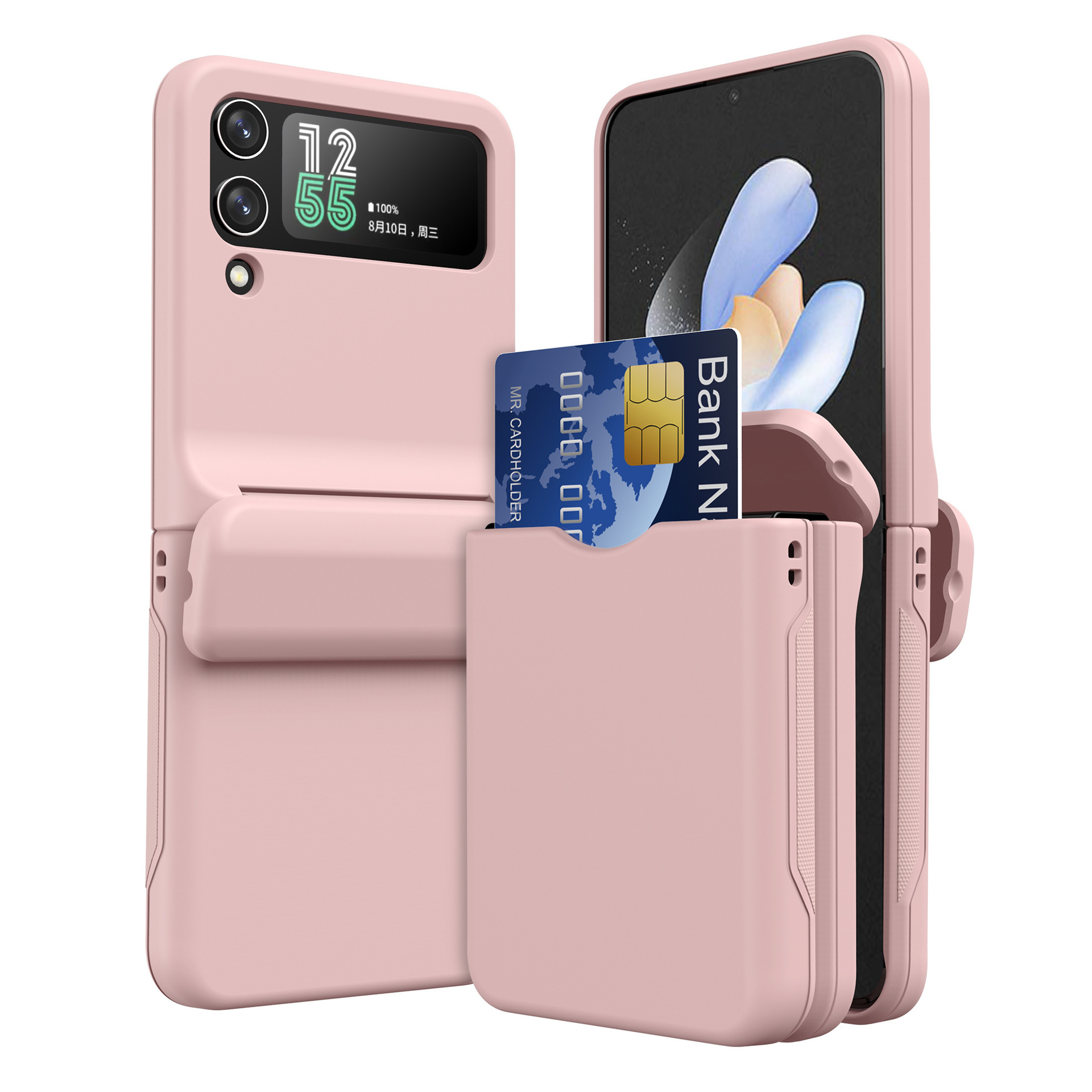 Compatible with Samsung Z Flip 6/5 phone case, 4/3 folding screen, built-in SIM card slot, spring chain shockproof protective case - Pink Samsung Z Flip 5
