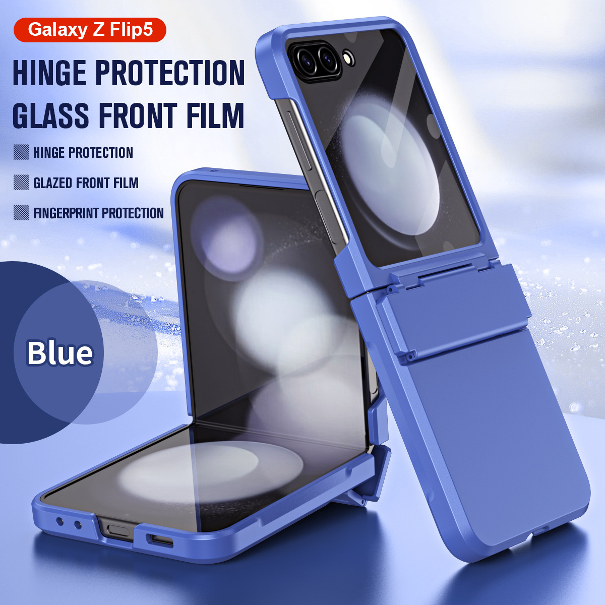 Compatible with Samsung Z Flip 8/7 phone case, 6/5 large viewing window, 4/3 integrated hinge, full-coverage drop protection. - Blue Samsung Z Flip 8 [Case and Screen Protector]