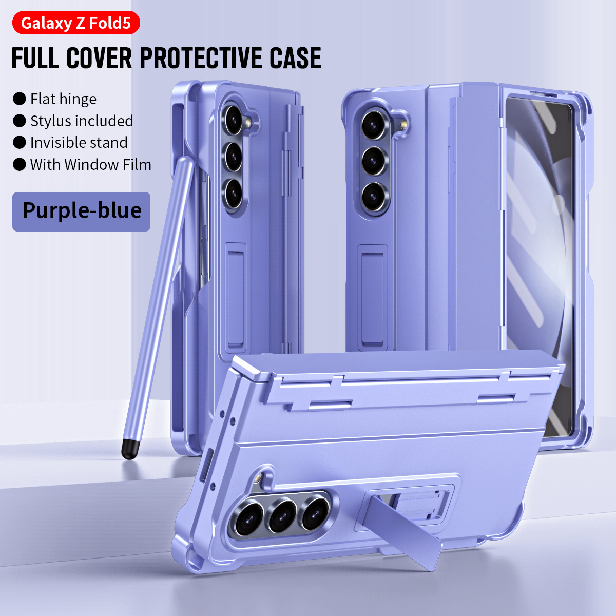 Compatible with Samsung Z Fold8U phone case 7/6/5 with side pen slot, pen hinge, 4/3 full-coverage case, screen protector, and stand. - Purple [Shell Film] with Pen Z Fold8ultra [Standard Edition]