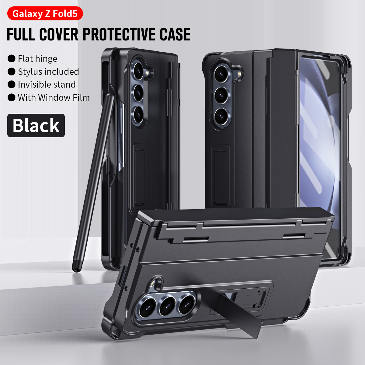 Compatible with Samsung Z Fold8U phone case 7/6/5 with side pen slot, pen hinge, 4/3 full-coverage case, screen protector, and stand. - Black [Casing] with Pen Z Fold8ultra [Standard Edition]