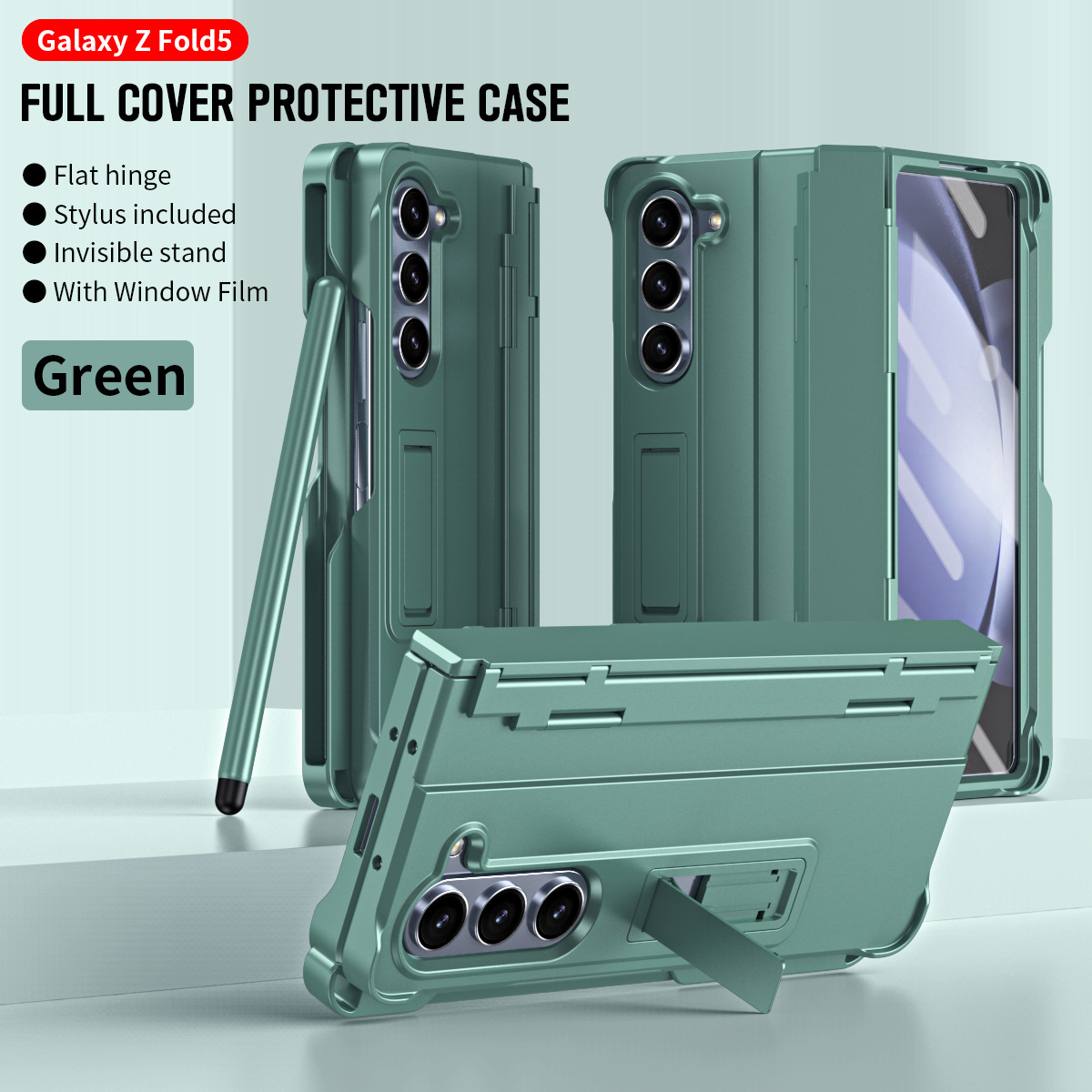 Compatible with Samsung Z Fold8U phone case 7/6/5 with side pen slot, pen hinge, 4/3 full-coverage case, screen protector, and stand. - Green [Shell Cover] with Pen Z Fold8ultra [Standard Edition]