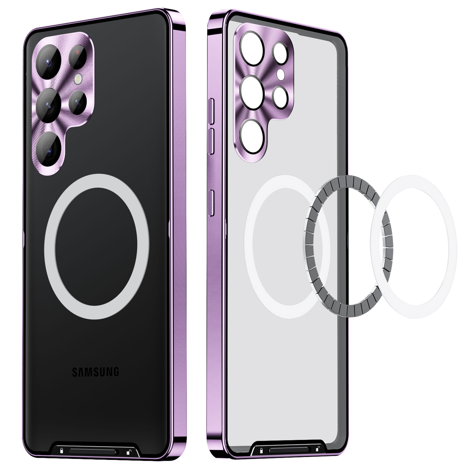 Compatible with Samsung S26/S25 Ultra phone case, S24P metal frame, Note20 acrylic back cover. - Purple [Magnetic Ring] Samsung S26 Ultra