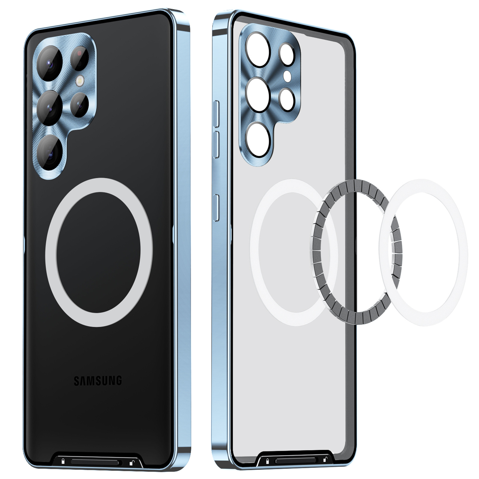 Compatible with Samsung S26/S25 Ultra phone case, S24P metal frame, Note20 acrylic back cover. - Blue [Magnetic Ring] Samsung S26 Ultra