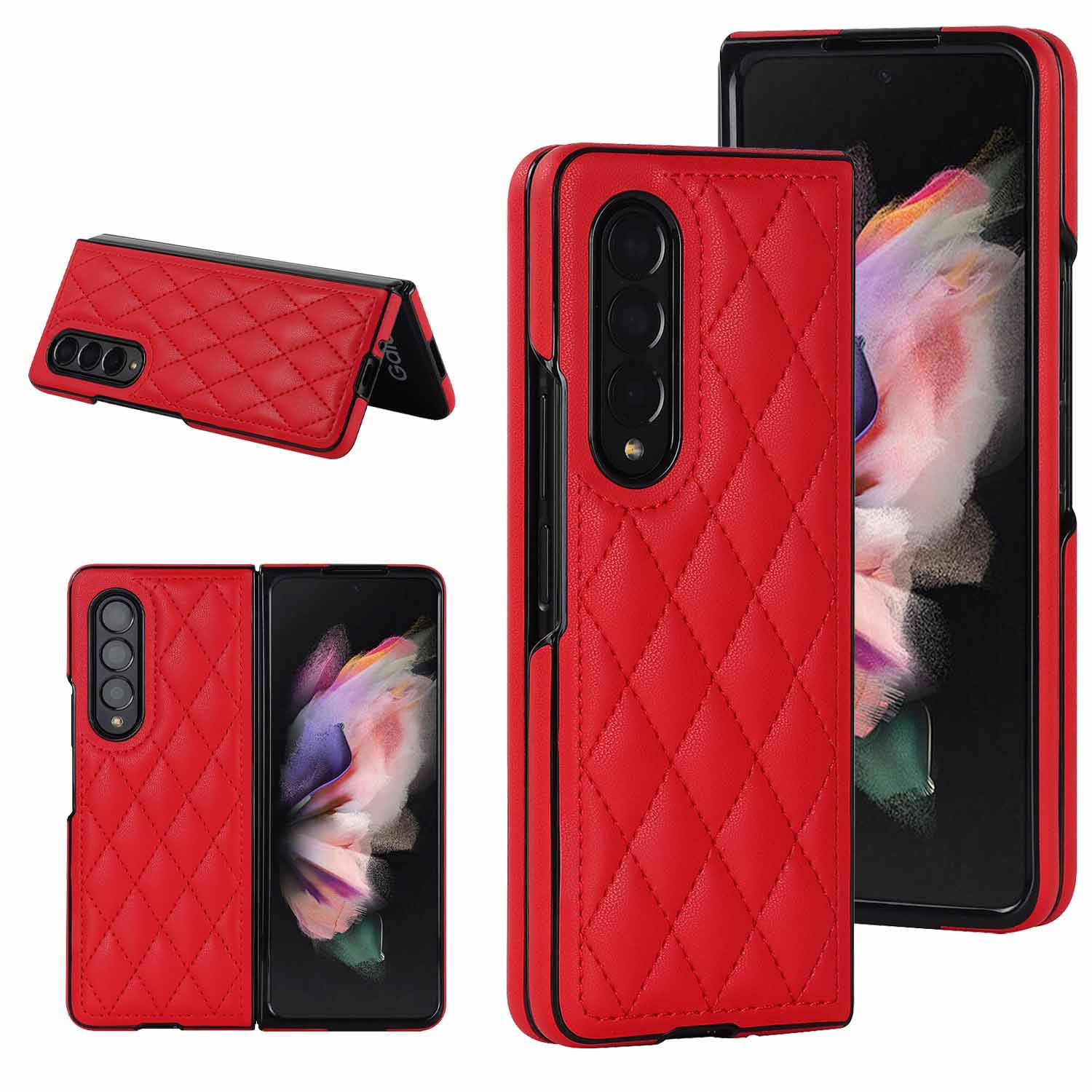 Compatible with Samsung Z Fold7/6 phone case 5/4/3 diamond pattern leather texture Flip6 mini folding screen protective case - Red Samsung Z Fold7
