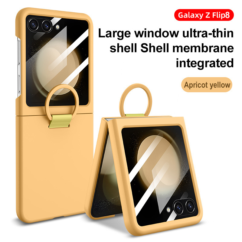 Compatible with Samsung Z Flip 8/7 phone case, 6/5 large window case, screen protector, and ring holder, official folding screen protective case. - Yellow [shell] Large View Window Samsung Z Flip8