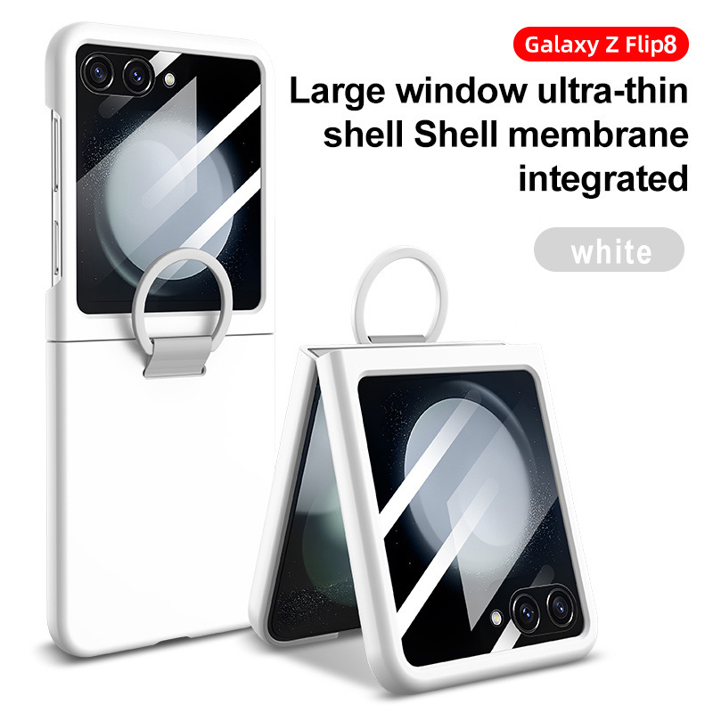 Compatible with Samsung Z Flip 8/7 phone case, 6/5 large window case, screen protector, and ring holder, official folding screen protective case. - White [shell] Large View Window Samsung Z Flip8