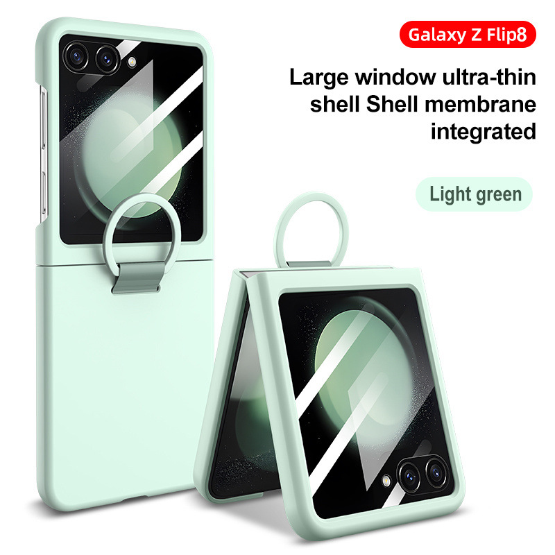 Compatible with Samsung Z Flip 8/7 phone case, 6/5 large window case, screen protector, and ring holder, official folding screen protective case. - Green [Cover] Large View Window Samsung Z Flip8