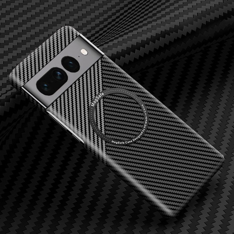 Compatible with Google Pixel 10 Pro XL phone case, 9pro fiber texture, 8A magnetic wireless charging, drop-proof protective case. - Black and silver magnetic ring Google-10 Pro XL