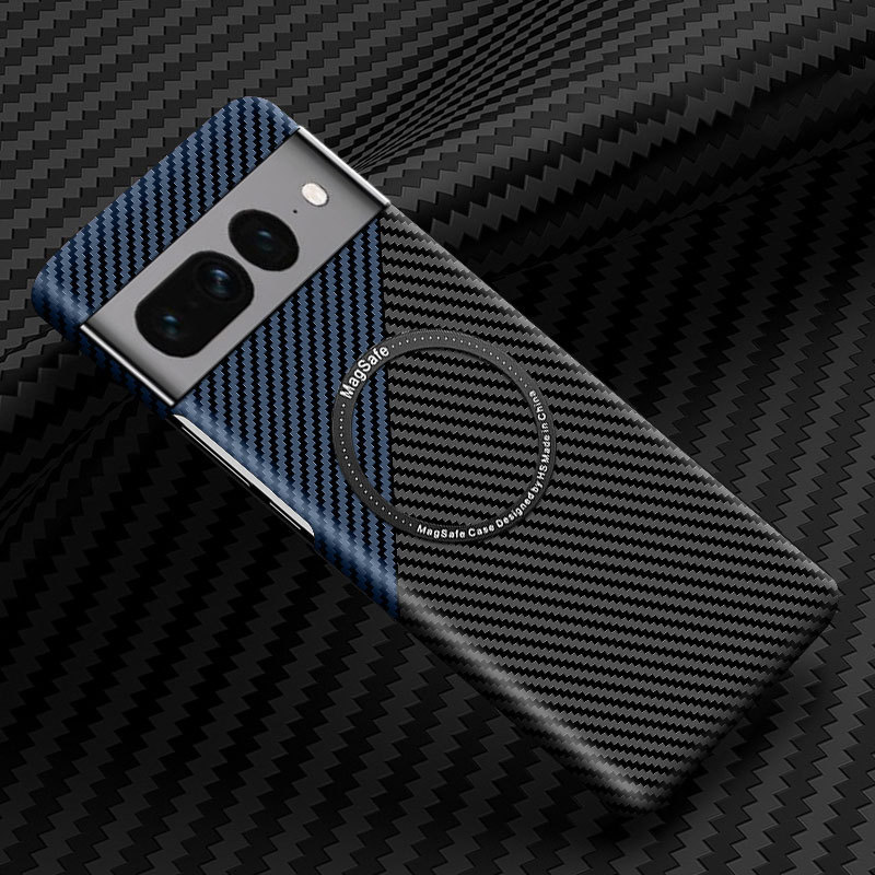 Compatible with Google Pixel 10 Pro XL phone case, 9pro fiber texture, 8A magnetic wireless charging, drop-proof protective case. - Black and blue magnetic closure Google-10 Pro XL