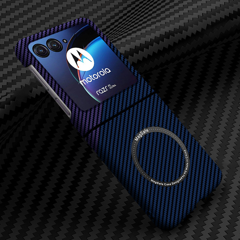 Compatible with Motorola Razr 60/50 Ultra phone case, wireless charging, magnetic closure, 40U carbon fiber textured protective case - Purple-blue magnetic closure Razr 60 Ultra