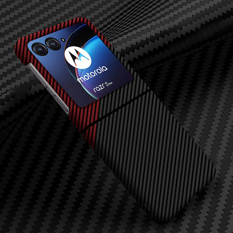 Compatible with Motorola Razr 60/50 Ultra phone case, carbon fiber texture, 40U foldable screen, drop-proof protective case - Black Red