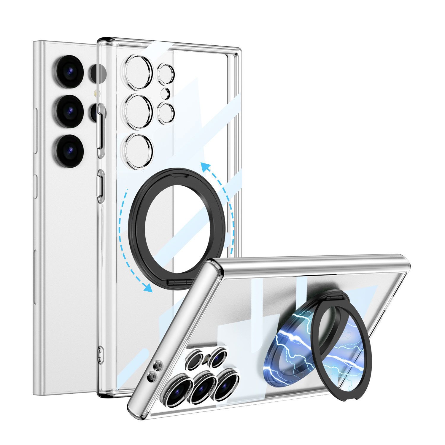 Compatible with Samsung S25/24 Ultra phone case, 360° rotating stand, S23U magnetic wireless charging transparent protective case - Transparent Wireless Charging Rotating Stand SM-S25Ultra