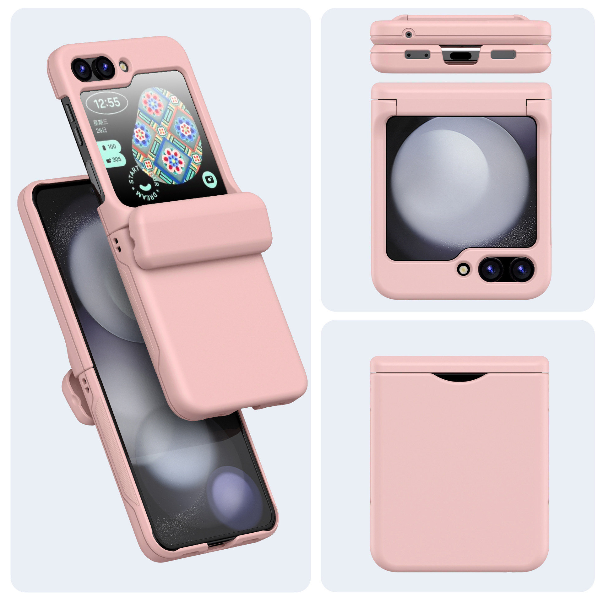 Compatible with Samsung Z Flip 7/6/5 phone cases, 4/3-inch internal card slot, hinge spring, full-coverage skin-feel protective case, cross-border e-commerce. - Pink Samsung Z Flip7