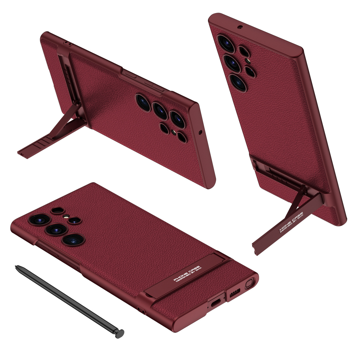 Compatible with Samsung S24 Ultra phone case, vegan leather, Triumph gear shifter, S24 Plus shockproof protective case, cross-border e-commerce. - Scarlet Shadow Red [Vegan Leather] SM-S24Ultra [Pen Not Included]