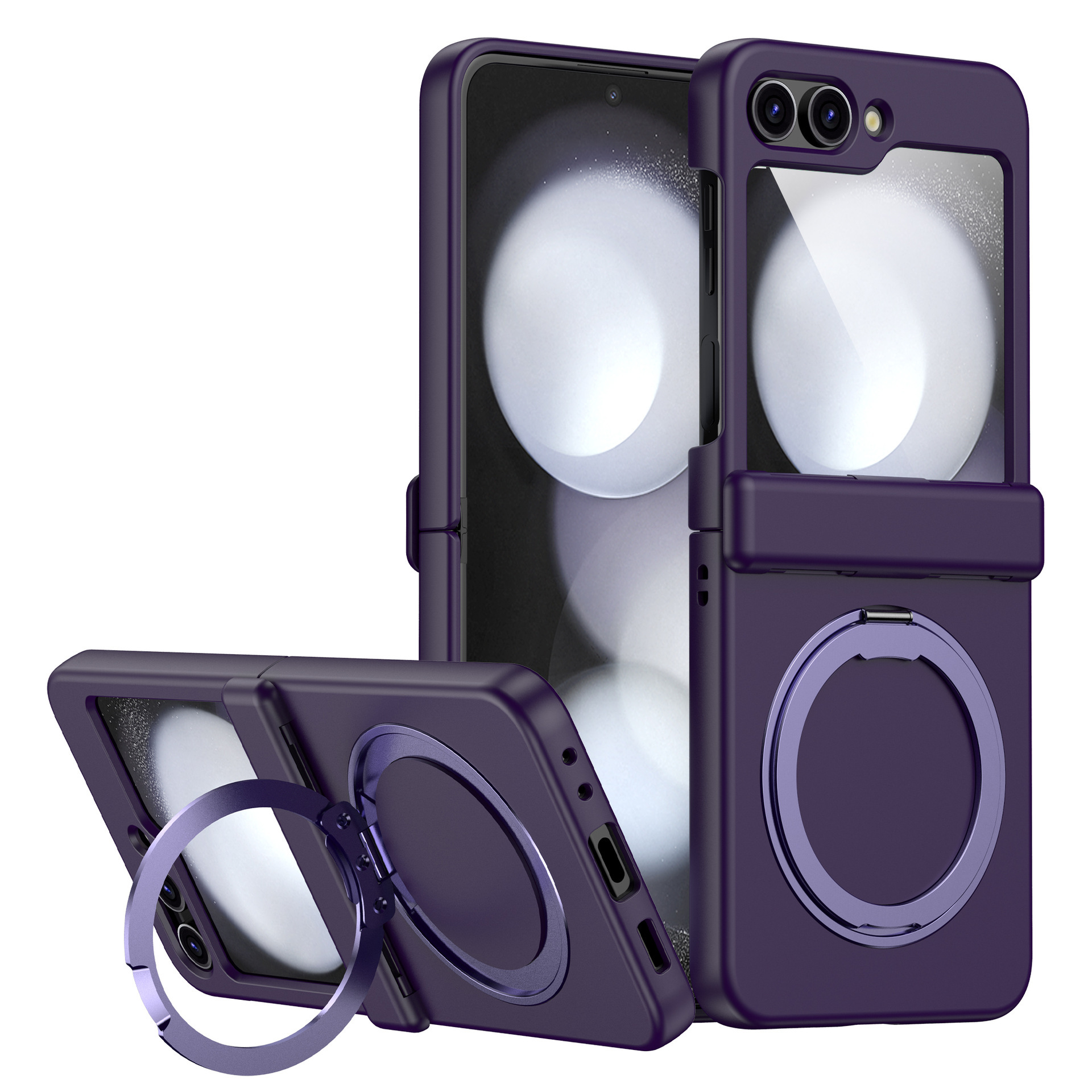 Compatible with Samsung Z Flip 7/6/5 phone case, 4/3 magnetic rotating stand, wireless charging center axis, drop-proof protective case. - Dark Purple Samsung-Z Flip7