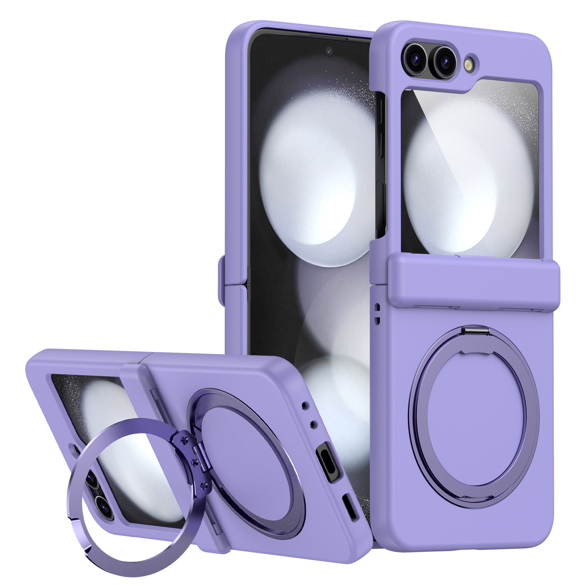 Compatible with Samsung Z Flip 7/6/5 phone case, 4/3 magnetic rotating stand, wireless charging center axis, drop-proof protective case. - Light Purple Samsung-Z Flip7