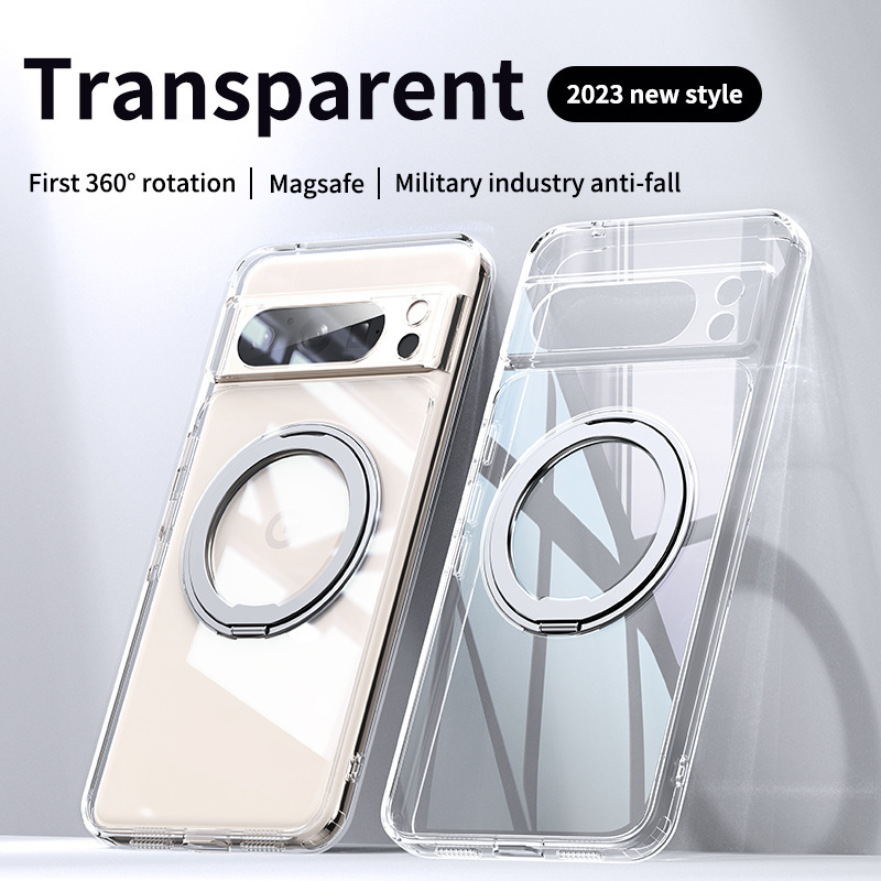 Compatible with Google Pixel 11 Pro phone case, 10proXL magnetic 360° rotating stand, 9A drop-proof protective case. - Transparent HD Pixel 11 Pro XL