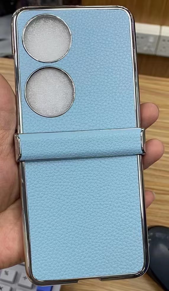 Compatible with Huawei Pocket 2 phone case, P50 Pocket foldable screen hinge, vegan leather electroplated shockproof protective case - Blue Huawei-pocket2