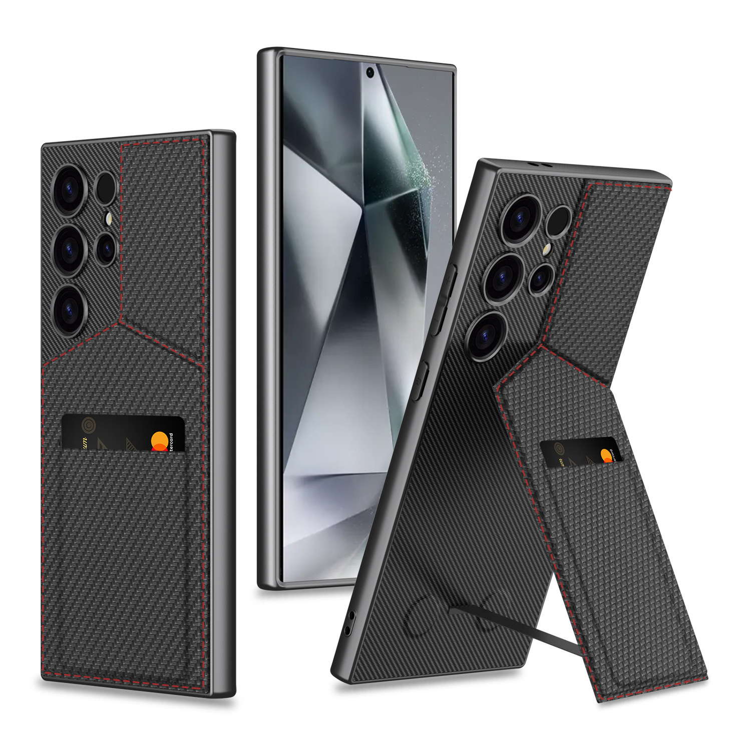 Compatible with Samsung S26 Ultra phone case, S25/24 Ultra magnetic card holder, business protective case, cross-border - Carbon fiber textured rotor card holder SM-S26Ultra