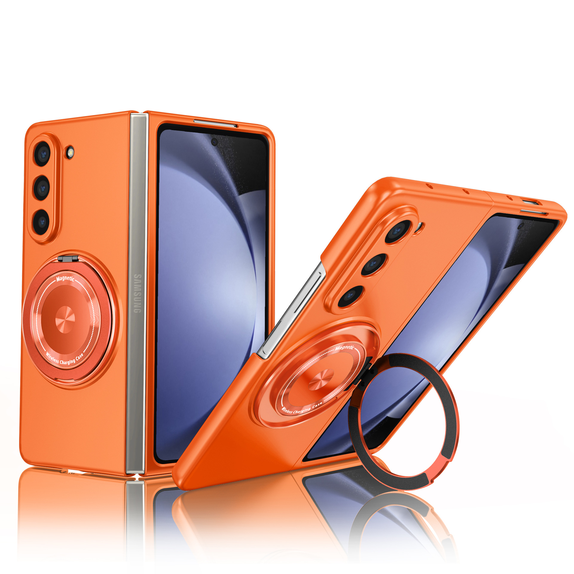 Compatible with Samsung Z Fold 8/7 phone case 6/5 magnetic rotating stand 4/3 drop-proof Flip 8/7 protective case - Orange Samsung Z Fold8 Standard Edition [Foldable Side to Side]
