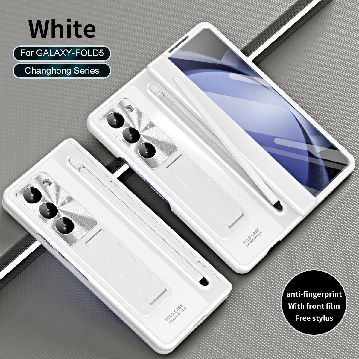 Compatible with Samsung Z Fold8/7/6 phone case TriFold pen stand case and screen protector W25 foldable screen protector - White [Casing with Pen] Changhong Z Fold8ultra [Standard Edition]
