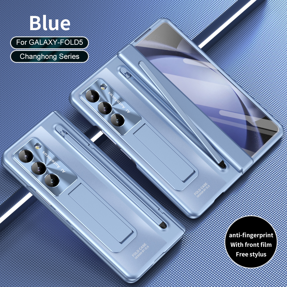 Compatible with Samsung Z Fold8/7/6 phone case TriFold pen stand case and screen protector W25 foldable screen protector - Blue [Casing with Pen] Changhong Z Fold8ultra [Standard Edition]