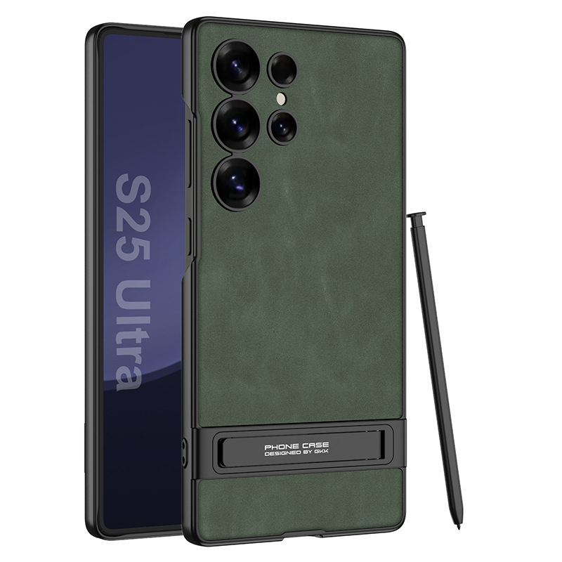 Compatible with Samsung S26 Ultra phone case, S25/24 Ultra frosted leather Triumph stand drop protection case - Matte Green [Pen Not Included] SM-S26Ultra