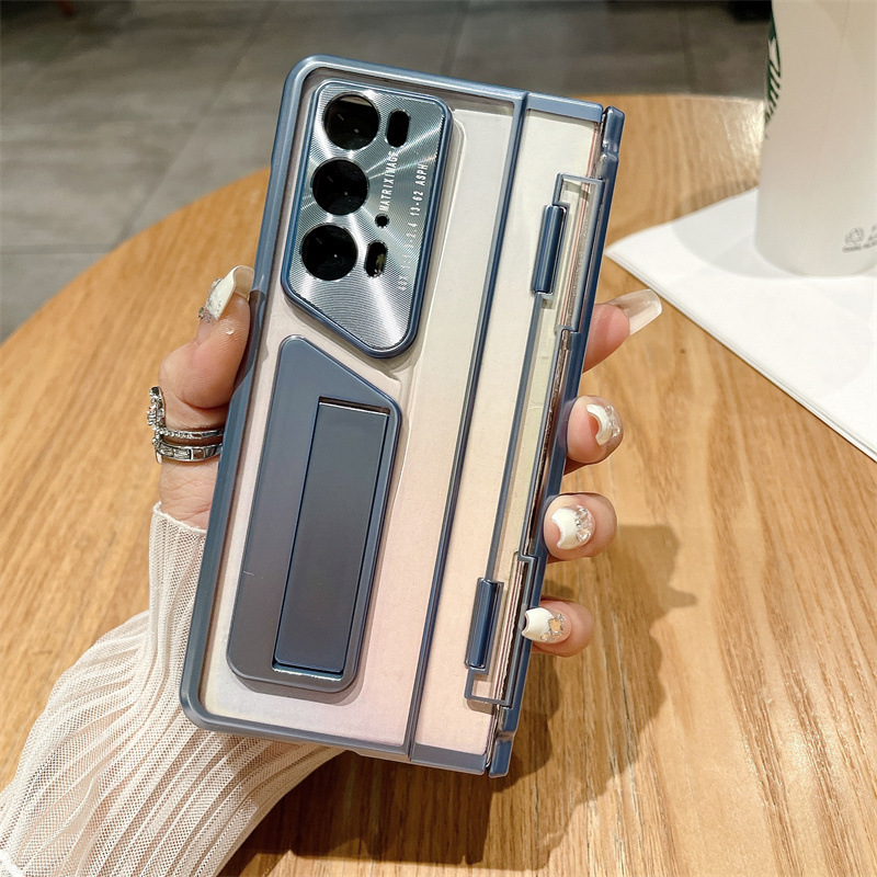 Compatible with Honor Magic V2 RSR phone case, electroplated transparent phantom stand case, full-coverage drop-proof protective case - Translucent Blue [Cover] Honor Magic V2