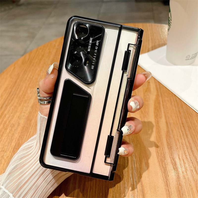 Compatible with Honor Magic V2 RSR phone case, electroplated transparent phantom stand case, full-coverage drop-proof protective case - Translucent Black Case Cover
