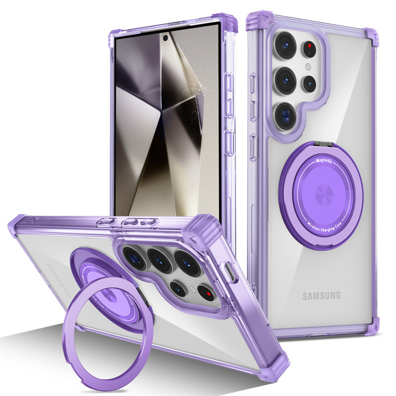 Compatible with Samsung S26/25 Ultra phone case, 24FE magnetic 360° rotating stand, Note20 drop protection case. - Translucent Purple [360° Rotating Ring] Samsung-S26ULTRA