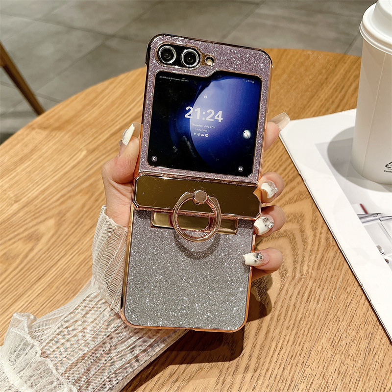 Compatible with Samsung ZFlip 8/7 phone case, 6/5 rhinestone glitter ring hinge, 4/3 folding screen, drop-proof protective case. - Flip 6 Purple [No Rhinestones] 
