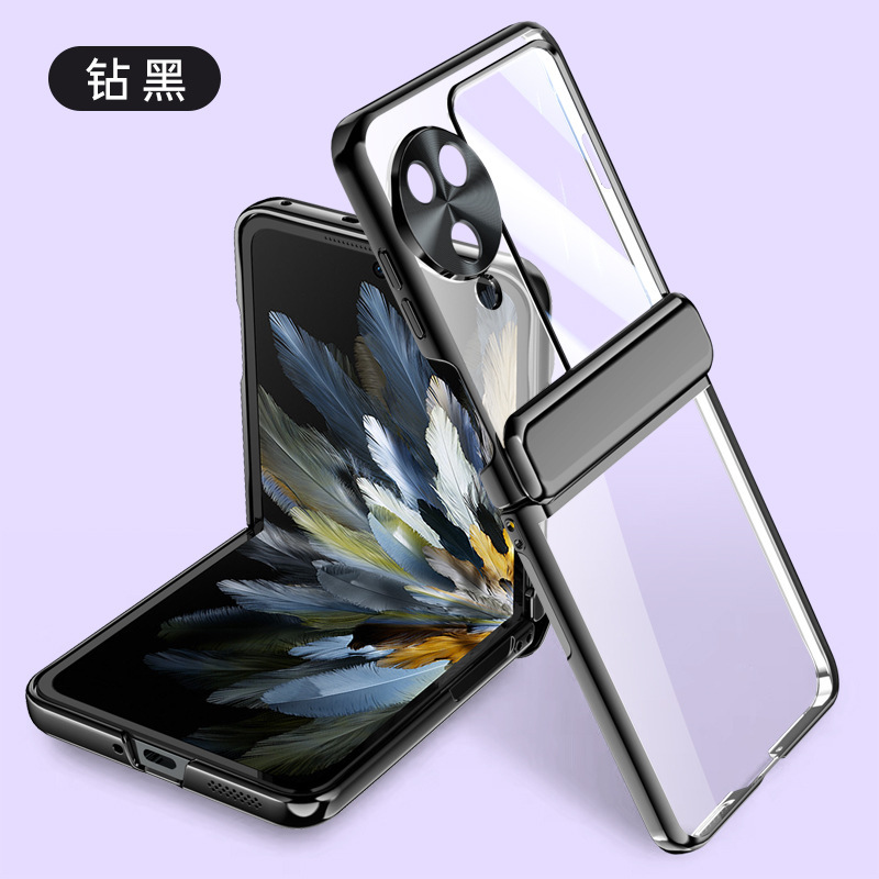 Compatible with OPPO Find N3 Filp phone case, electroplated solid color, spring-loaded central axis hinge, full-coverage protective case. - Electroplated Translucent Black [Case Screen Protector] OPPO Find N3Filp