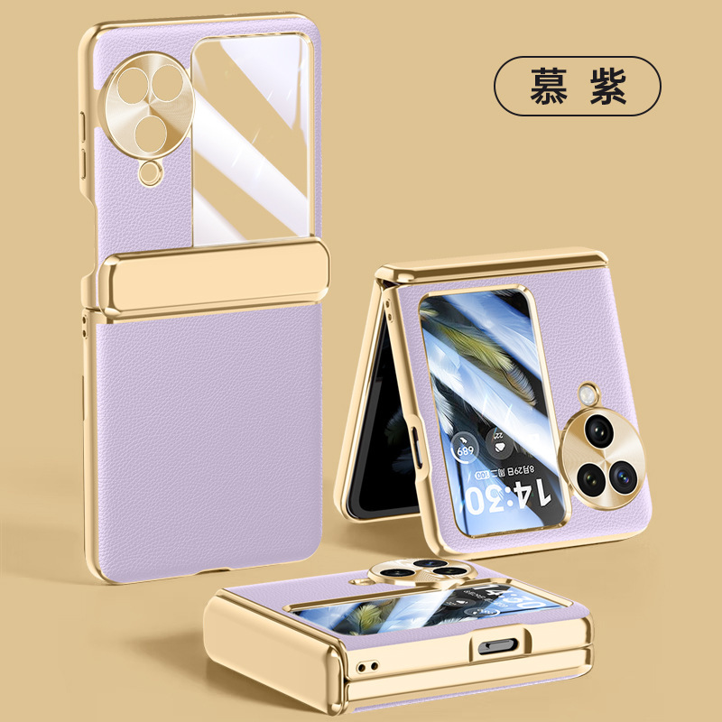 Compatible with OPPO Find N3 Flip phone case, electroplated leather, hinge, full-coverage drop-proof protective case. - Electroplated Purple [Case Screen Protector] OPPO Find N3Flip