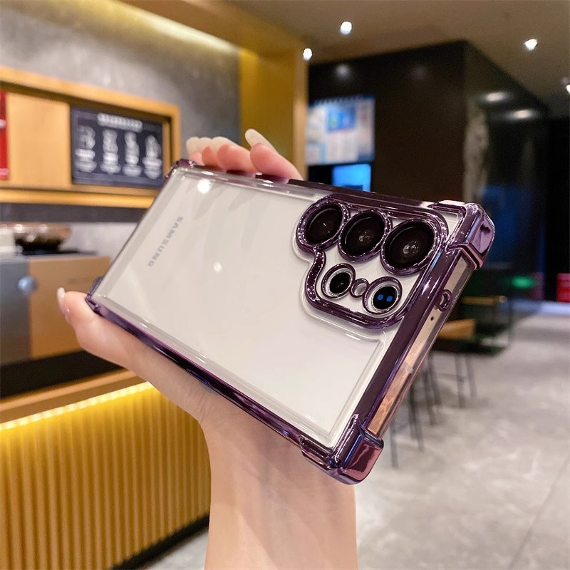 Compatible with Samsung S26/25 Ultra phone case A55 transparent airbag S24 magnetic stand electroplated drop-proof hard case - Purple [No Frame] S26ULTRA