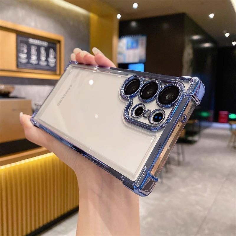 Compatible with Samsung S26/25 Ultra phone case A55 transparent airbag S24 magnetic stand electroplated drop-proof hard case - Blue [No Frame] S26ULTRA