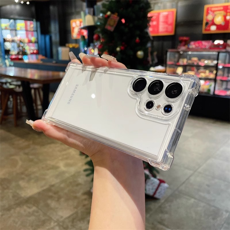 Compatible with Samsung S26/25 Ultra phone case A55 transparent airbag S24 magnetic stand electroplated drop-proof hard case - Fully transparent [no support] S26ULTRA