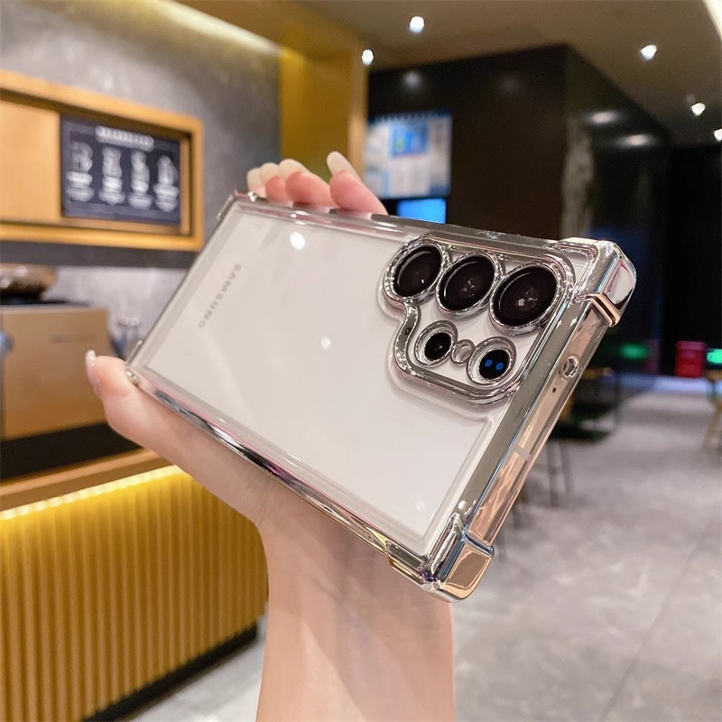 Compatible with Samsung S26/25 Ultra phone case A55 transparent airbag S24 magnetic stand electroplated drop-proof hard case - Silver [No Frame] S26ULTRA