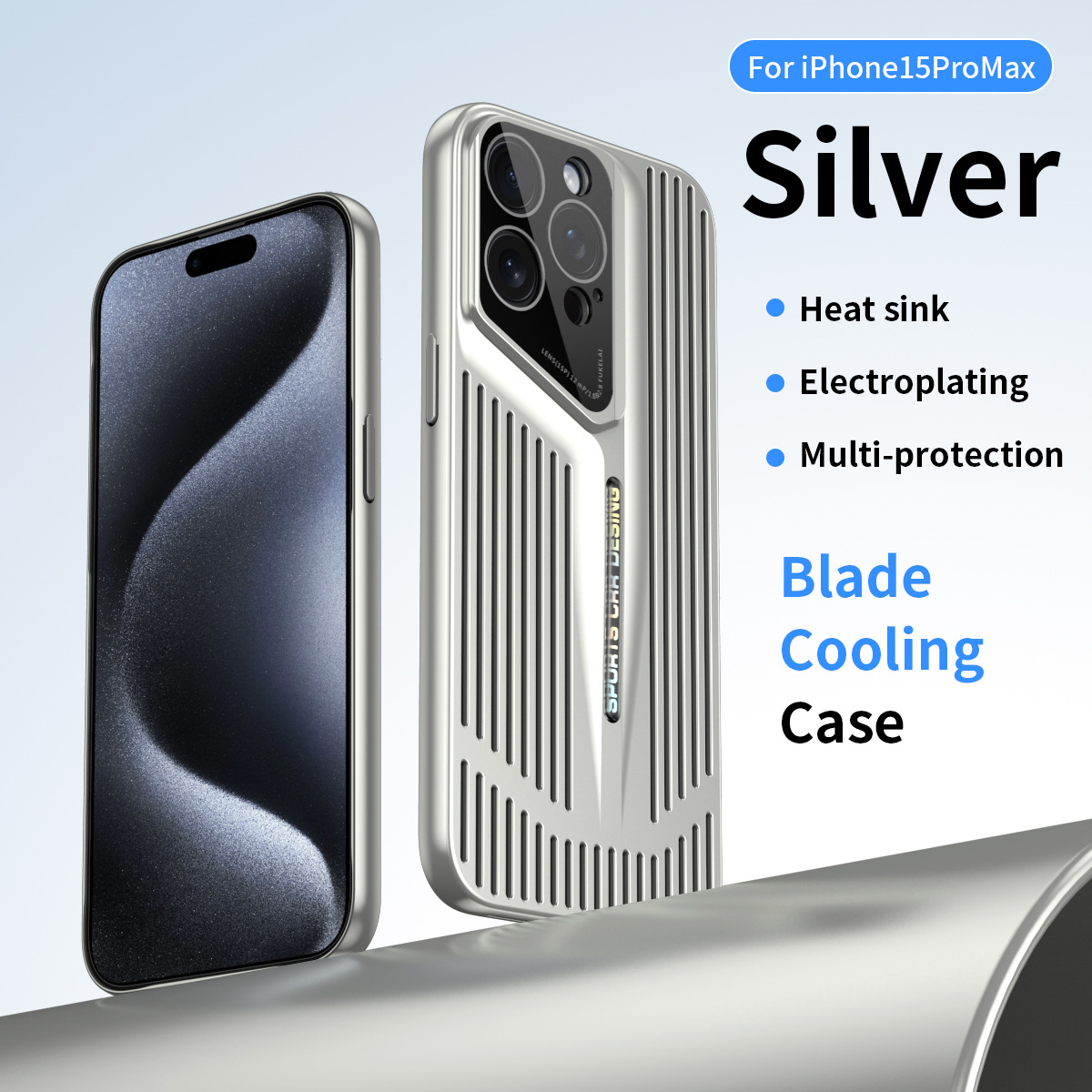 Compatible with Apple 17/16 Pro Max phone cases, 15-inch hollow heat dissipation case, 14-inch ultra-thin blade-like shockproof protective case. - Silver IP-17promax