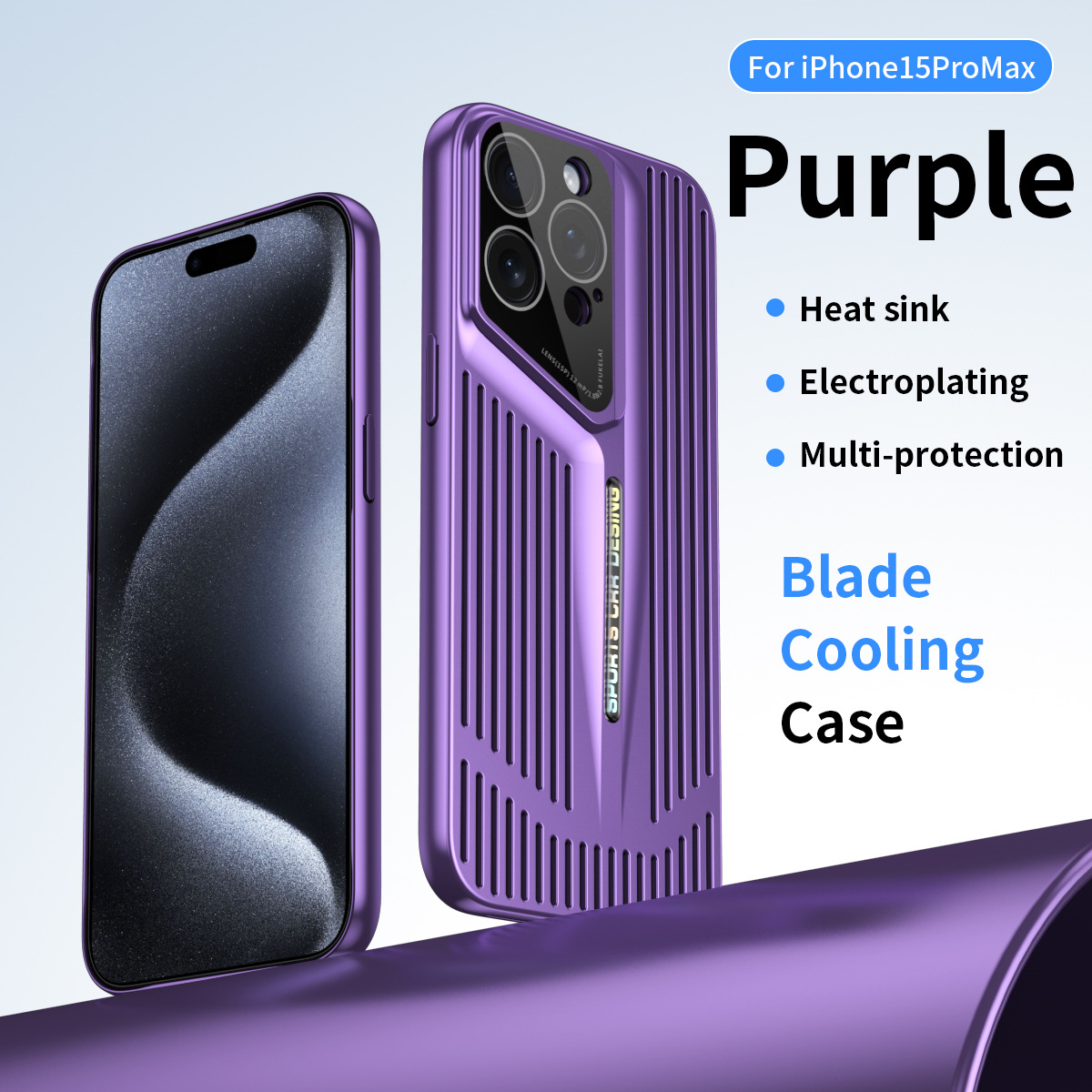 Compatible with Apple 17/16 Pro Max phone cases, 15-inch hollow heat dissipation case, 14-inch ultra-thin blade-like shockproof protective case. - Purple IP-17promax